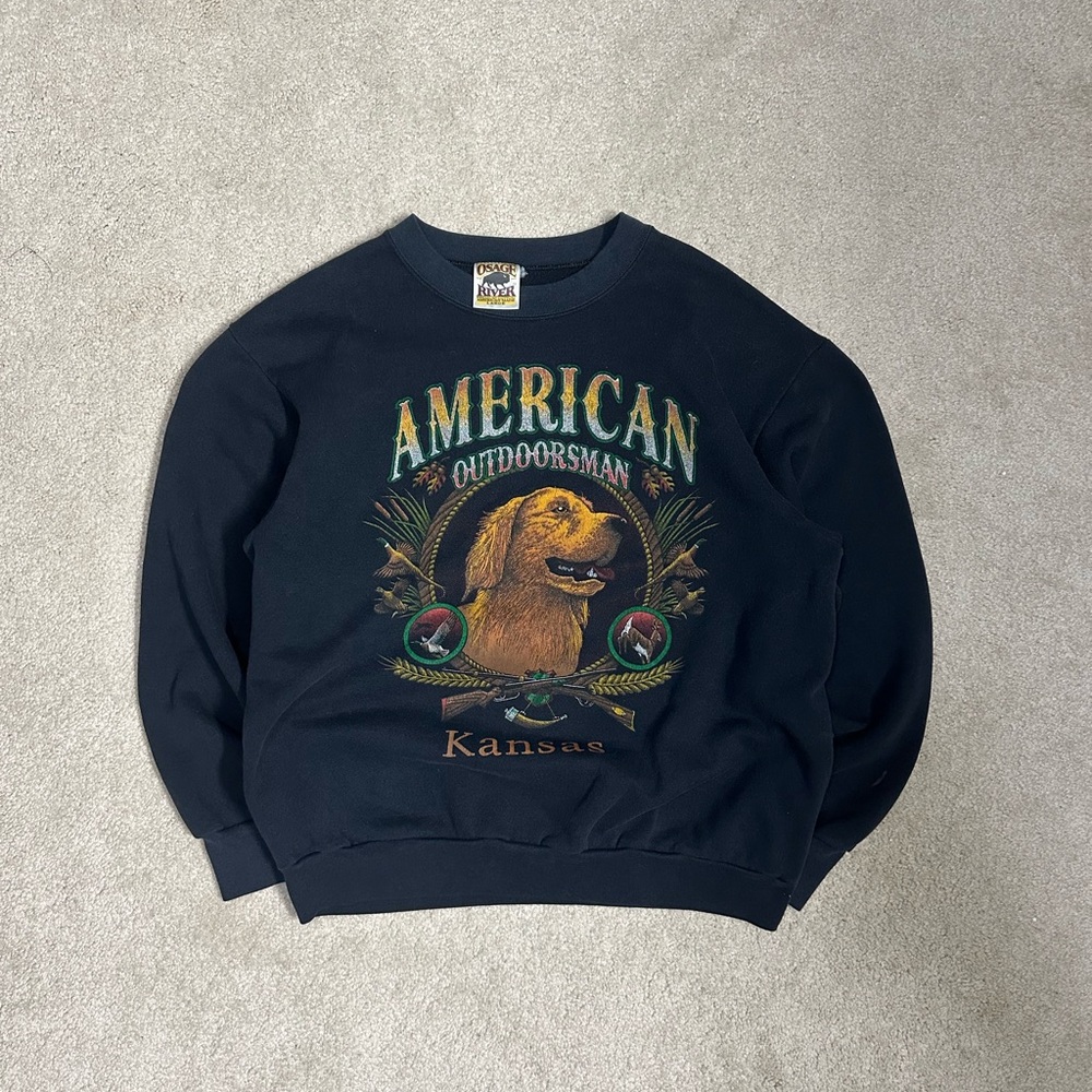 Vintage Osage River American Outdoorsman Kansas Crewneck Large Hunting Dog